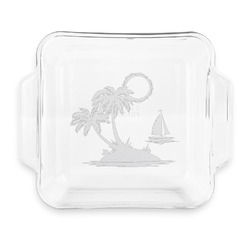 Tropical Sunset Glass Cake Dish with Truefit Lid - 8in x 8in (Personalized)