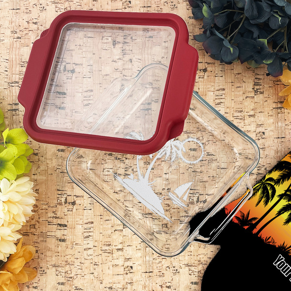 Tropical Sunset Glass Cake Dish - LIFESTYLE (8x8)