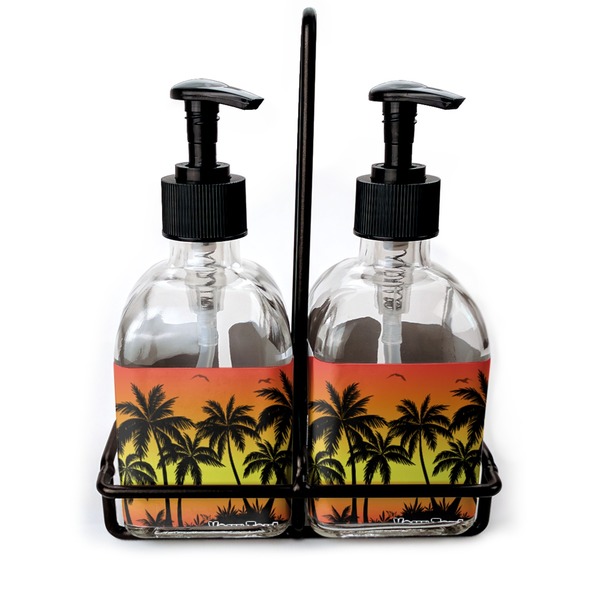 Custom Tropical Sunset Glass Soap & Lotion Bottle Set (Personalized)
