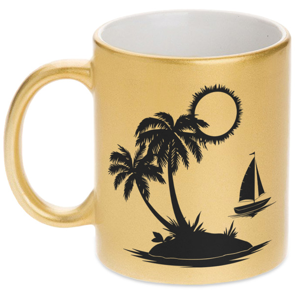 Custom Tropical Sunset Metallic Gold Mug (Personalized)