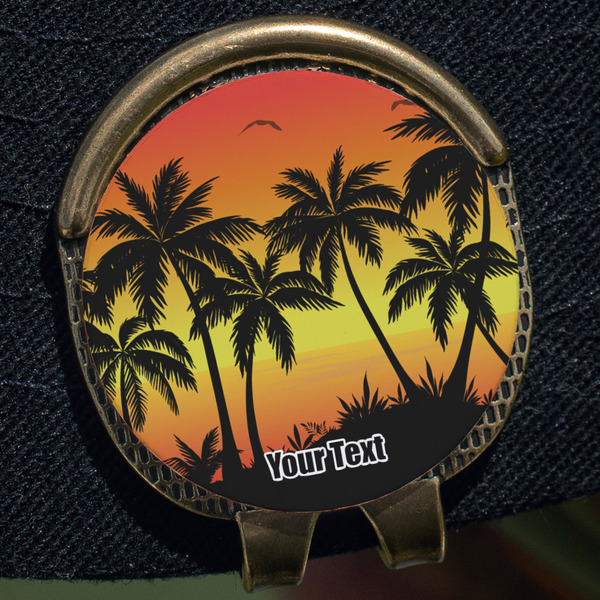 Tropical Sunset Golf Ball Marker Hat Clip - Gold - Close Up