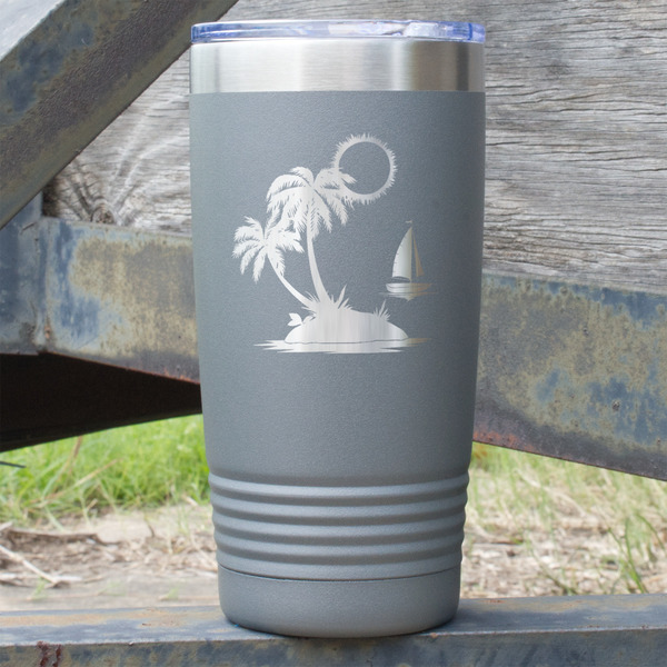 Custom Tropical Sunset 20 oz Stainless Steel Tumbler - Grey - Double Sided (Personalized)