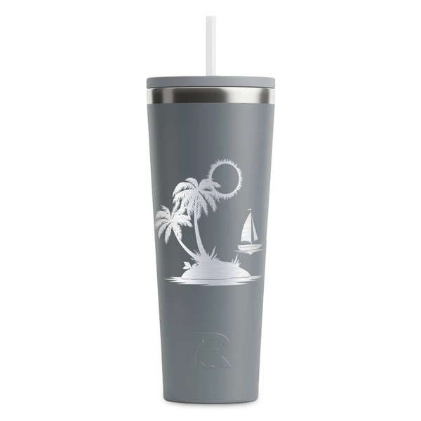 Custom Tropical Sunset RTIC Everyday Tumbler with Straw - 28oz - Grey - Double-Sided (Personalized)