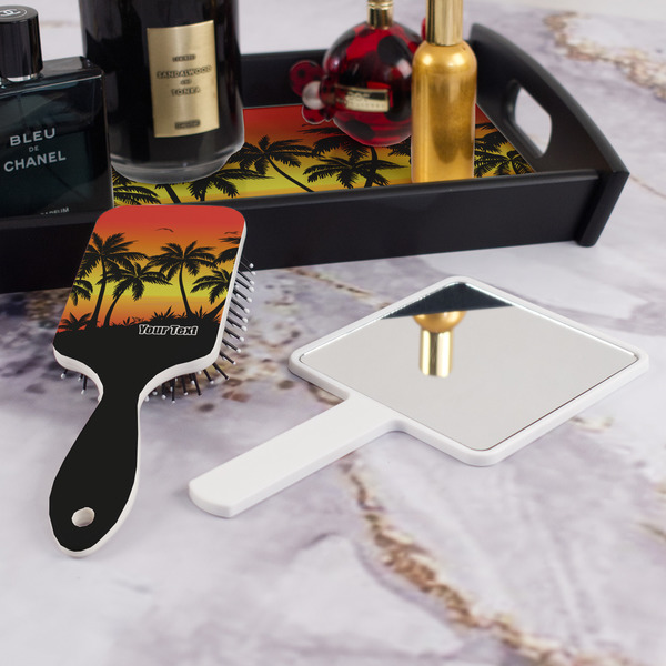 Tropical Sunset Hair Brush - With Hand Mirror