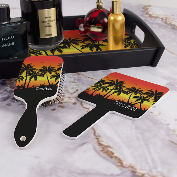 Tropical Sunset Hair Brush and Hand Mirror - Bathroom Scene