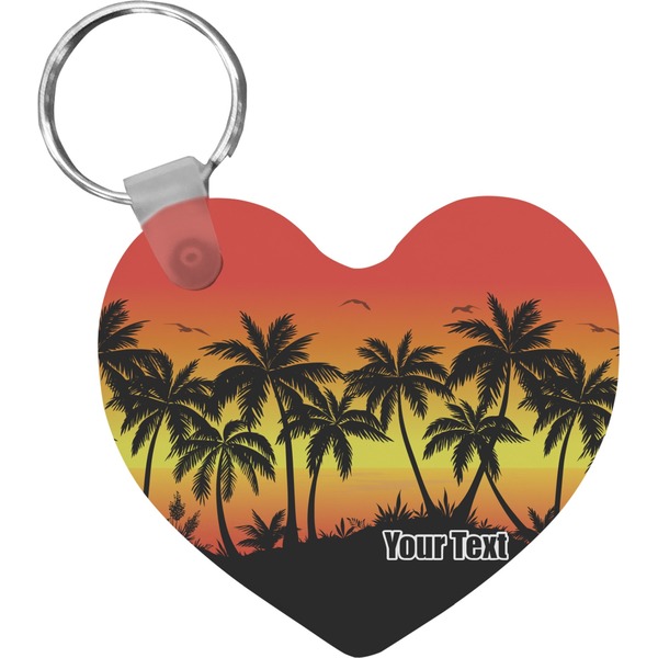 Custom Tropical Sunset Heart Plastic Keychain w/ Name or Text