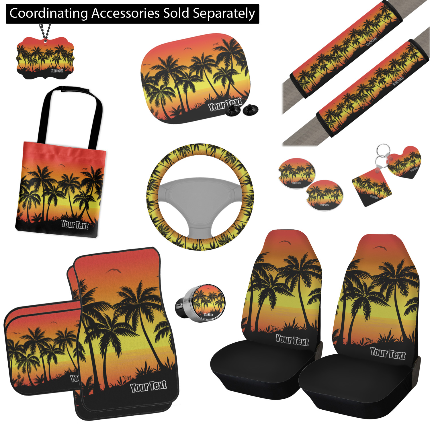 Custom Tropical Sunset Car Seat Covers (Set of Two) (Personalized