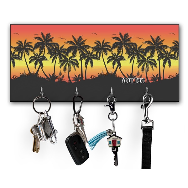 Custom Tropical Sunset Key Hanger w/ 4 Hooks w/ Name or Text