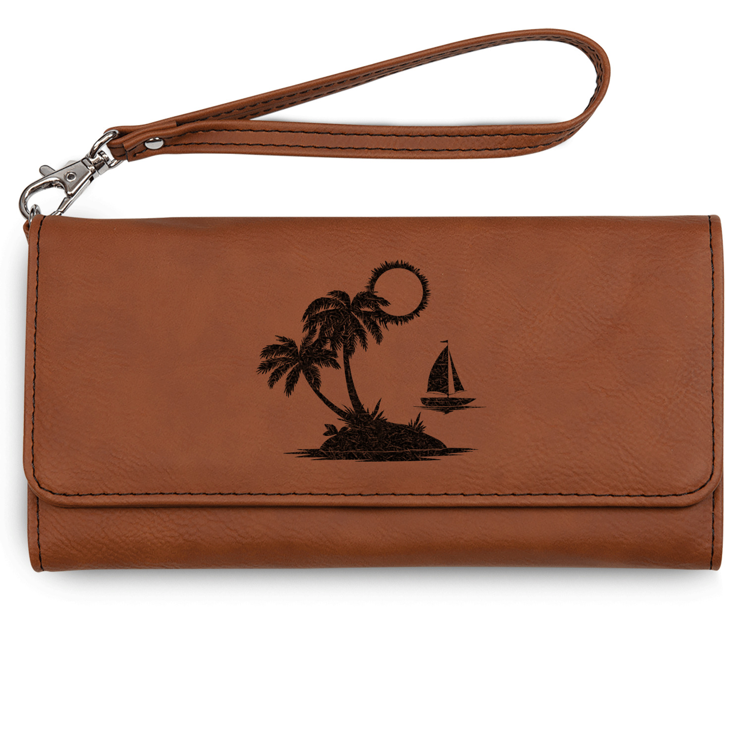 Tropical Sunset Design Custom Ladies Leatherette Wallet - Laser Engraved