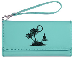 Tropical Sunset Ladies Leatherette Wallet - Laser Engraved- Teal