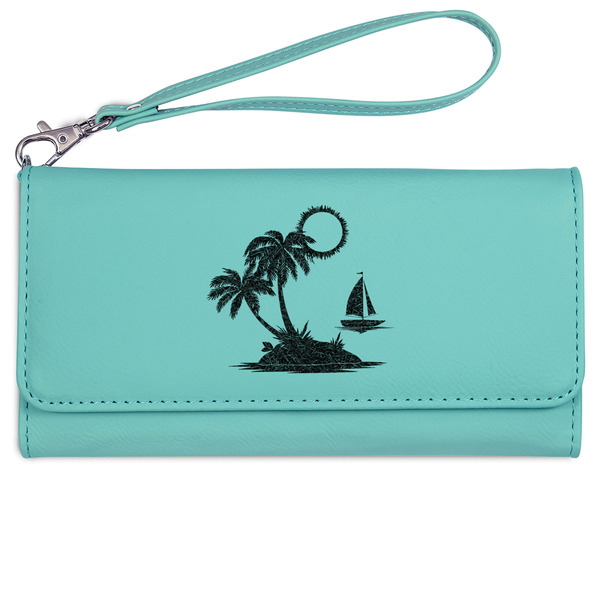 Tropical Sunset Ladies Wallet - Leather - Teal - Front View