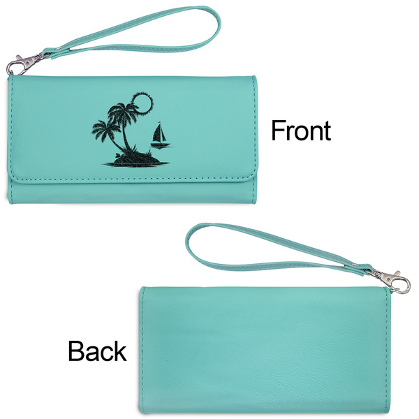 Tropical Sunset Ladies Wallets - Faux Leather - Teal - Front & Back View