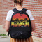 Tropical Sunset Large Backpack - Black - On Back