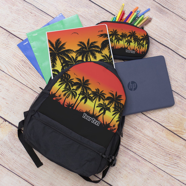 Tropical Sunset Large Backpack - Black - With Stuff