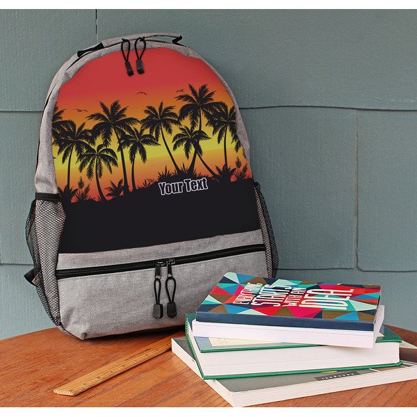 Tropical Sunset Large Backpack - Gray - On Desk