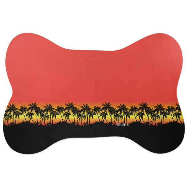 Custom Tropical Sunset Bone Shaped Dog Food Mat (Large) (Personalized)
