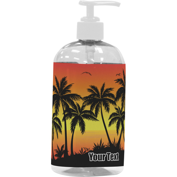 Custom Tropical Sunset Plastic Soap / Lotion Dispenser (16 oz - Large - White) (Personalized)