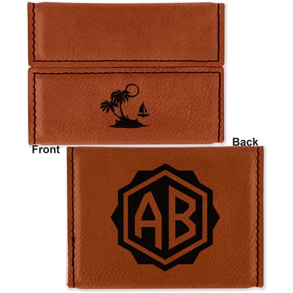 Tropical Sunset Leather Business Card Holder - Front Back