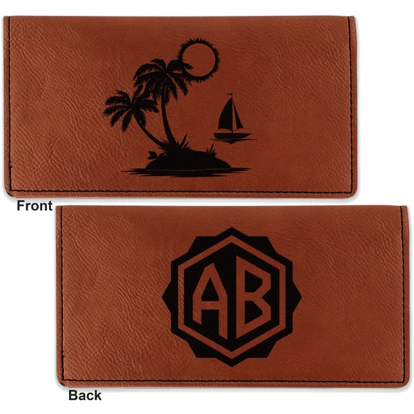 Tropical Sunset Leather Checkbook Holder Front and Back