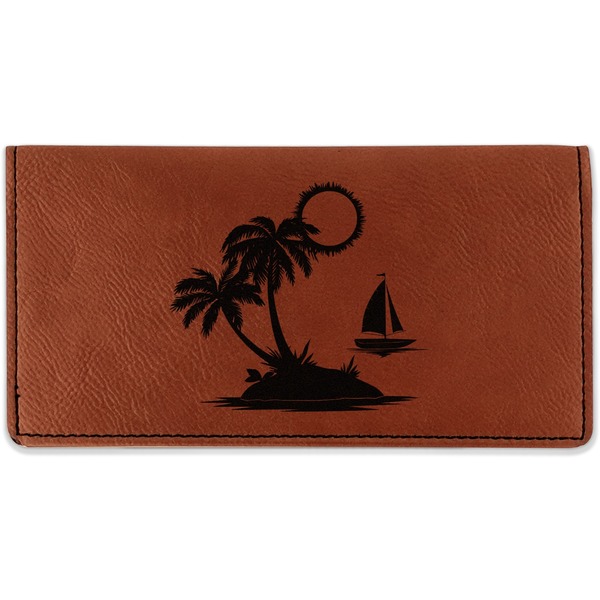 Custom Tropical Sunset Leatherette Checkbook Holder - Double Sided (Personalized)
