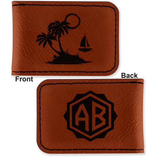Tropical Sunset Leatherette Magnetic Money Clip - Front and Back