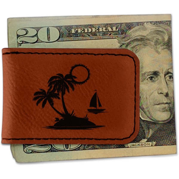 Custom Tropical Sunset Leatherette Magnetic Money Clip - Single Sided
