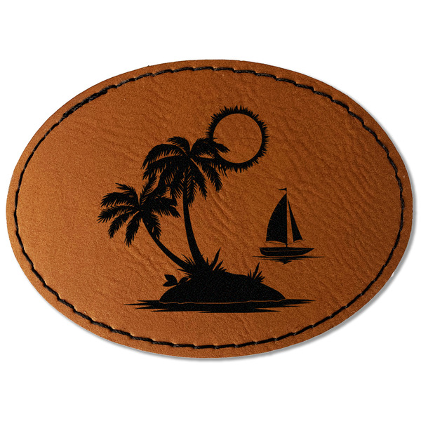 Custom Tropical Sunset Faux Leather Iron On Patch - Oval