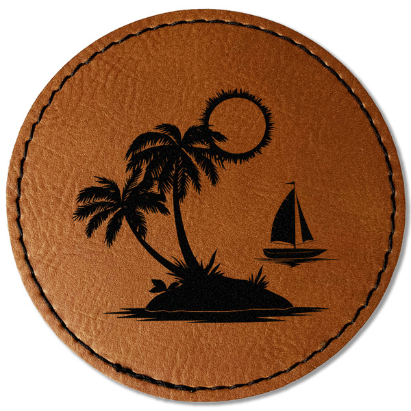 Custom Tropical Sunset Faux Leather Iron On Patch - Round