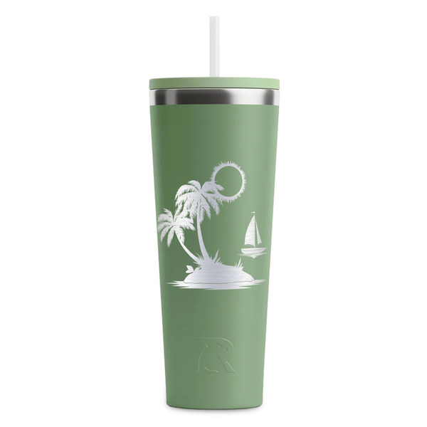 Custom Tropical Sunset RTIC Everyday Tumbler with Straw - 28oz - Light Green - Single-Sided