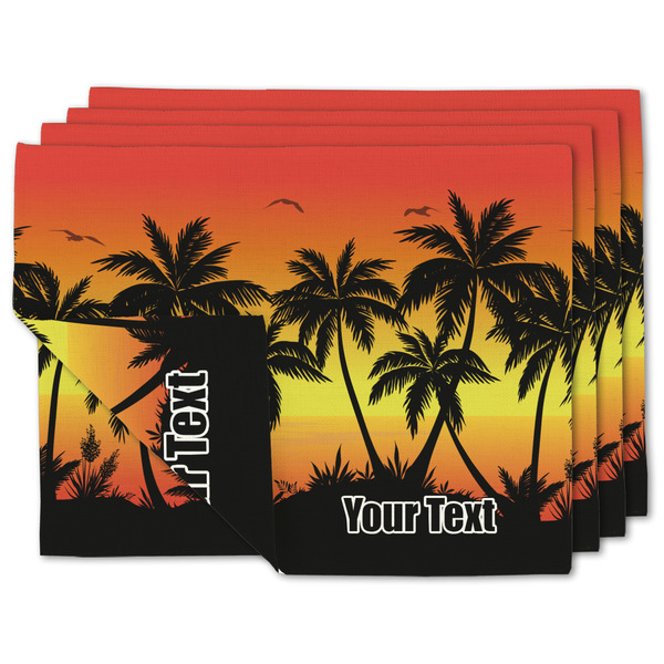 Custom Tropical Sunset Double-Sided Linen Placemat - Set of 4 w/ Name or Text