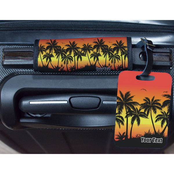 Tropical Sunset Metal Luggage Tag & Handle Wrap - In Context