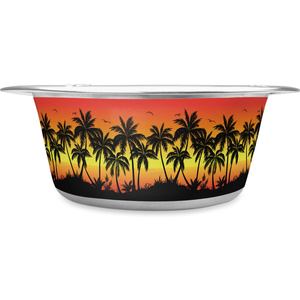 Custom Tropical Sunset Stainless Steel Dog Bowl - Medium (Personalized)