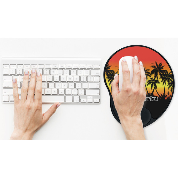 Tropical Sunset Mouse Pad with Wrist Rest - LIFESYTLE 2 (in use)