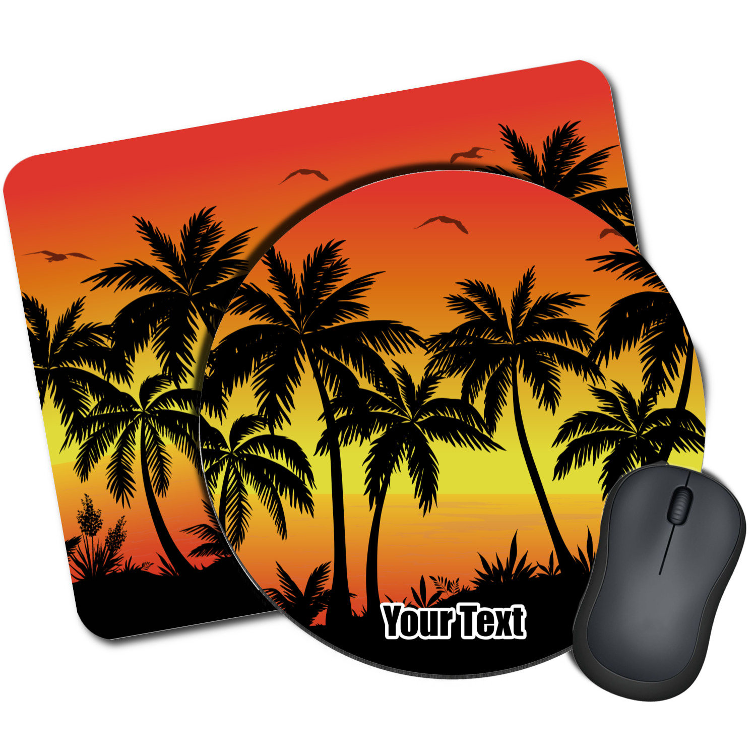 Tropical Multi Color Beach Scene Sunset Mouse Pad Personalize Name Text Color 