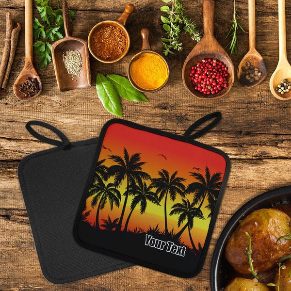 Tropical Sunset Neoprene Pot Holder - Set of 2  LIFESTYLE (Flatlay)