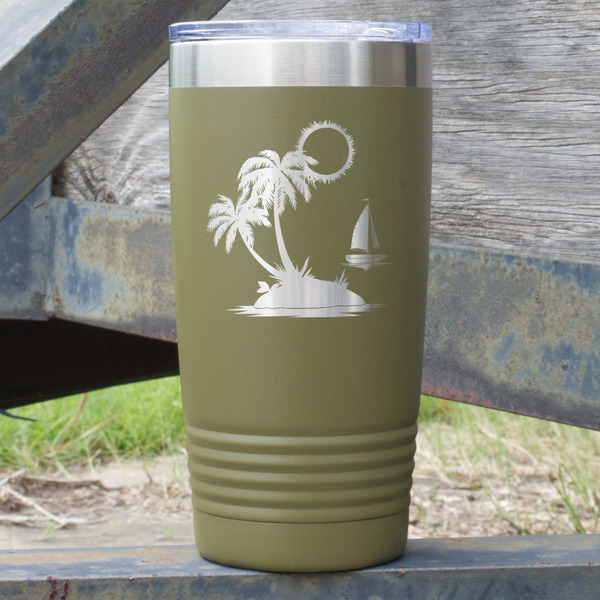 Custom Tropical Sunset 20 oz Stainless Steel Tumbler - Olive - Double Sided (Personalized)