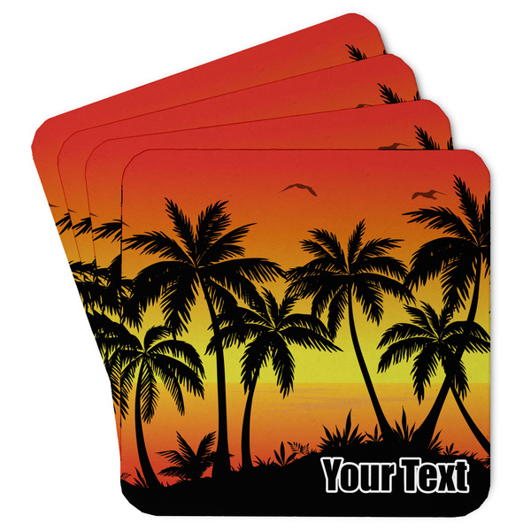 Custom Tropical Sunset Paper Coasters w/ Name or Text