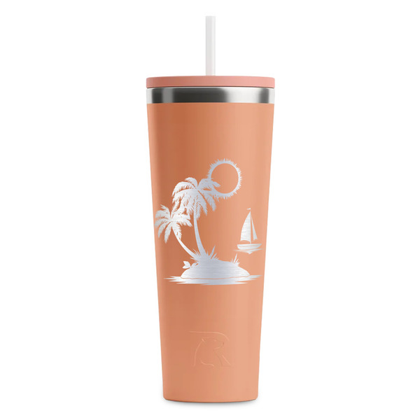 Custom Tropical Sunset RTIC Everyday Tumbler with Straw - 28oz - Peach - Single-Sided