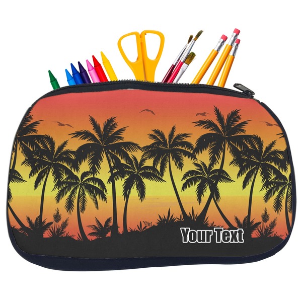 Custom Tropical Sunset Neoprene Pencil Case - Medium w/ Name or Text