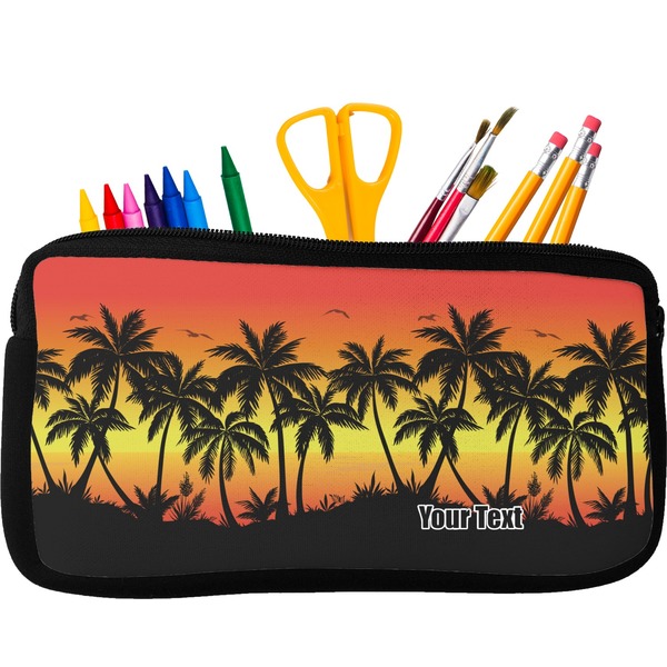 Custom Tropical Sunset Neoprene Pencil Case - Small w/ Name or Text