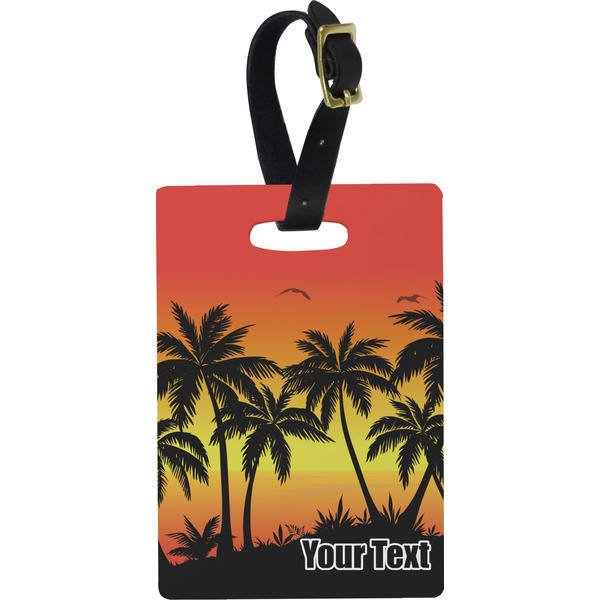 Custom Tropical Sunset Plastic Luggage Tag - Rectangular w/ Name or Text