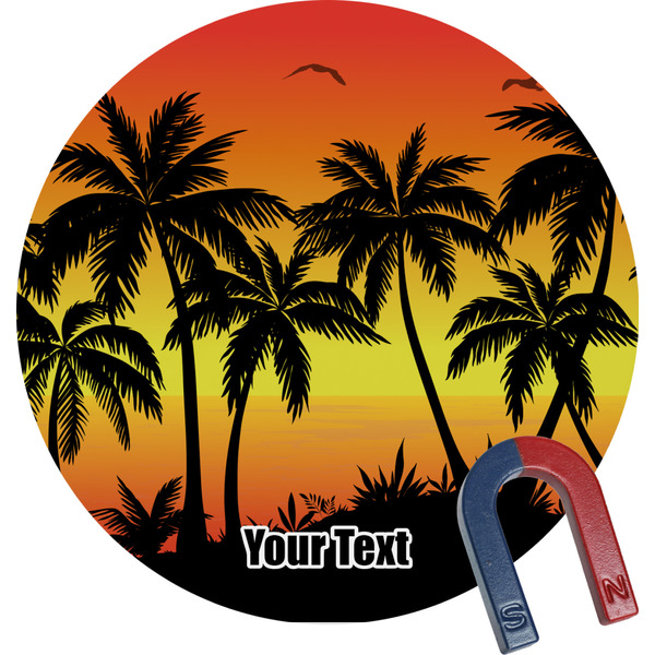 Custom Tropical Sunset Round Fridge Magnet (Personalized)