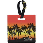 Tropical Sunset Plastic Luggage Tag - Square w/ Name or Text