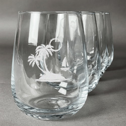 Tropical Sunset Stemless Wine Glasses (Set of 4) (Personalized)