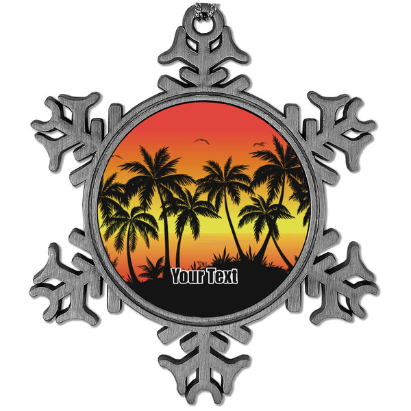 Custom Tropical Sunset Vintage Snowflake Ornament (Personalized)