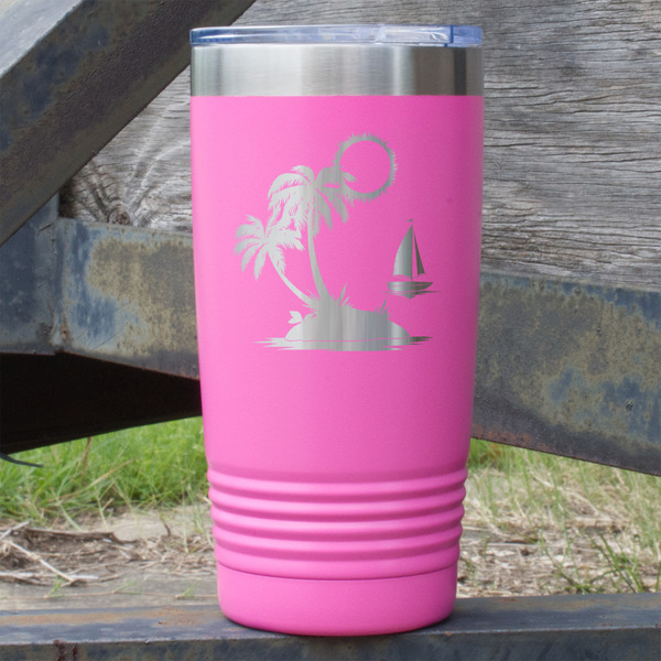 Custom Tropical Sunset 20 oz Stainless Steel Tumbler - Pink - Double Sided (Personalized)