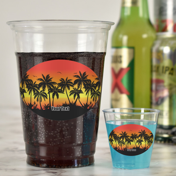 Tropical Sunset Plastic Shot Glasses - In Context