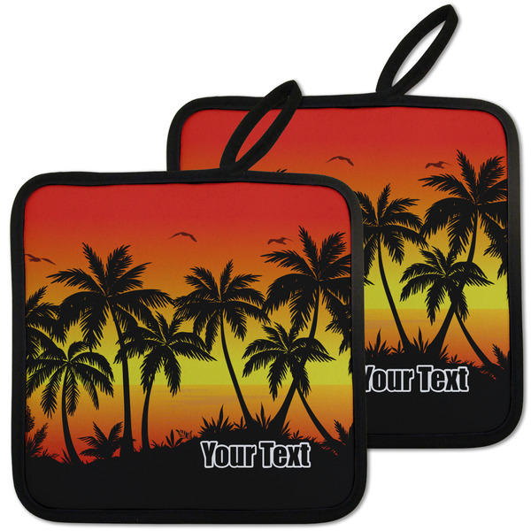 Custom Tropical Sunset Pot Holders - Set of 2 w/ Name or Text