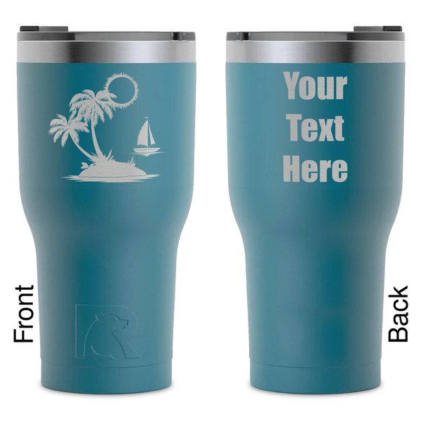 Custom Tropical Sunset RTIC Tumbler - Dark Teal - Laser Engraved - Double-Sided (Personalized)