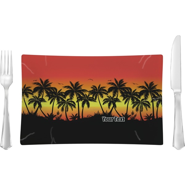 Custom Tropical Sunset Glass Rectangular Lunch / Dinner Plate (Personalized)